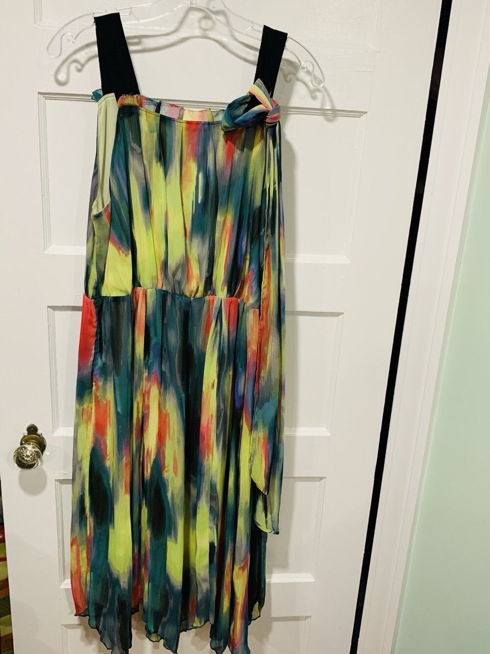 Simply Vera Wang Colorful Abstract Maxi Watercolor Spring Summer Women's Dress L